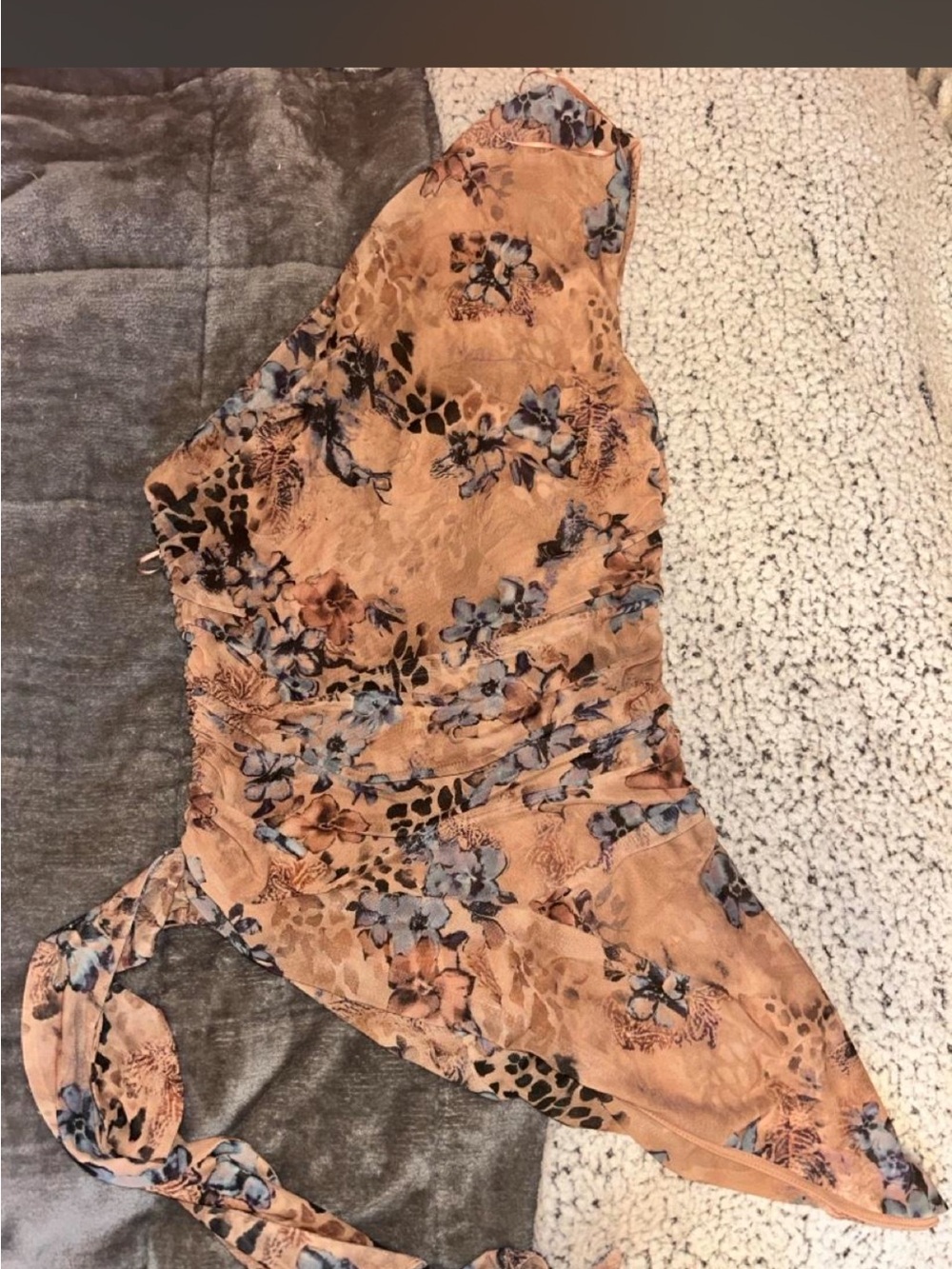 Peach Floral One-Shoulder Camisole Top